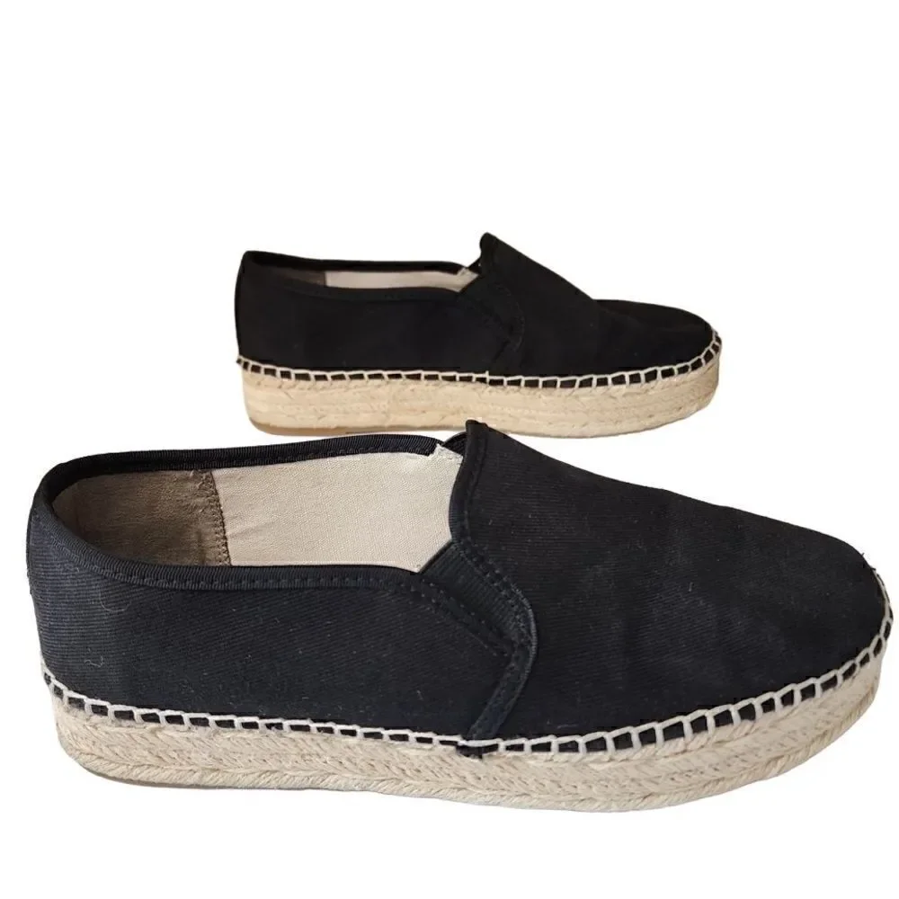 Circus Sam Edelman-Camdyn Black Canvas Rope Platform Espadrille Flats Black, 8.5